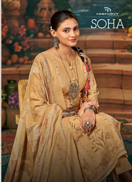 Soha By Nishant Pure Viscose Simer Muslin Digitally Printed With Heavy Embroidery Works Dress Material Wholesale In India